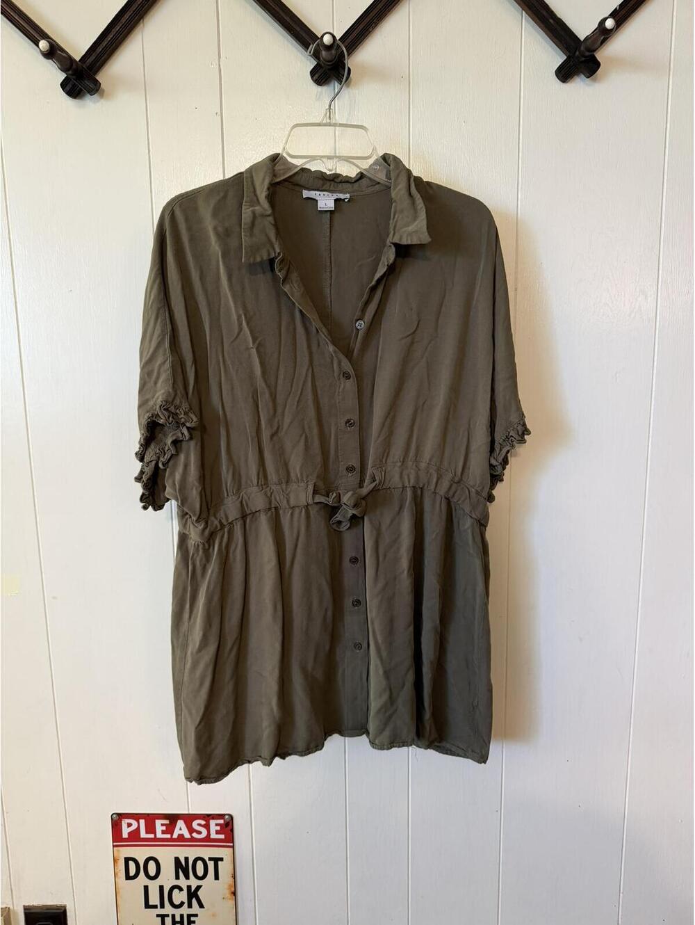 Tavik Women's Olive Khaki Tie-Waist Button Front Shirt Dress Size L